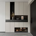 Modern White and Black Shoe Cabinet with Layered Storage and Decorative Elements 3d model