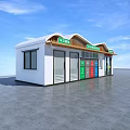 Sunroom With Colorful Trash Bins Brown Roof White Walls And Blue Sky