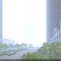 Modern Office Buildings With Glass Facades Urban Skyline And Tree Lined Street View