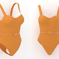 Stylish Orange One Piece Swimsuit With Spaghetti Straps and Waist Belt With Golden Buckle Design