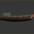Wooden Boat With Green Canopy And Black Tires Along Sides