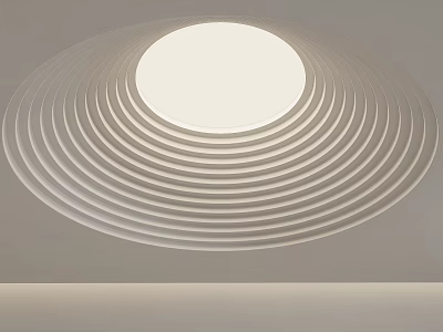 Light Colored Modern Minimalist Circular Ceiling With Central Circular Light And Concentric Curved Lines 3d model