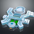Futuristic Architectural Design 3D Model With Complex Interconnected Structure Blue White Accents And Green Areas