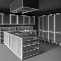Modern Kitchen Interior With Sleek Gray Cabinets And Central Island Counter