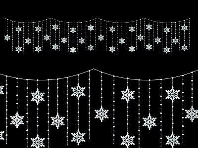 Delicate White Hanging Ornaments with Stars and Snowflakes for Decor on Black Background 3d model
