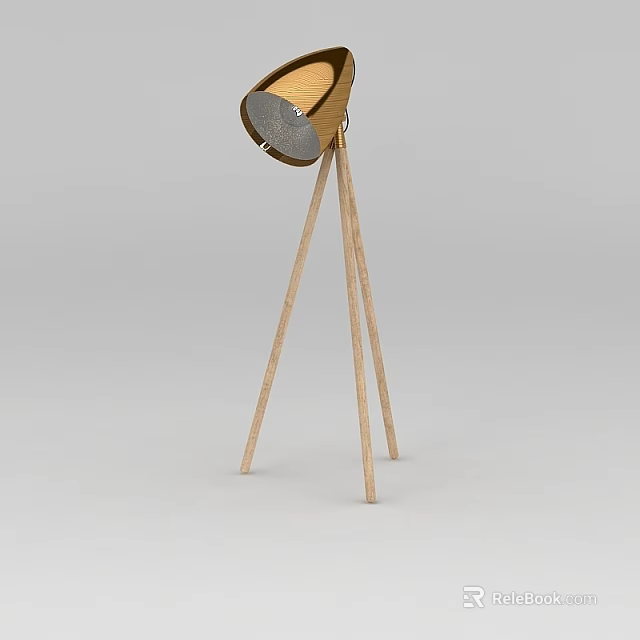 Tech Exhibition Hall Showcase Featuring Modern Wooden Tripod Lamp With Metal Lampshade 3d model 