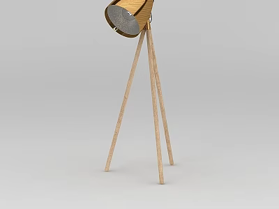 Tech Exhibition Hall Showcase Featuring Modern Wooden Tripod Lamp With Metal Lampshade 3d model