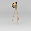 Tech Exhibition Hall Showcase Featuring Modern Wooden Tripod Lamp With Metal Lampshade