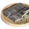 Stylish Bathroom Accessories with Wall Mounted Mirror Wooden Tray Towels and Soap Dish