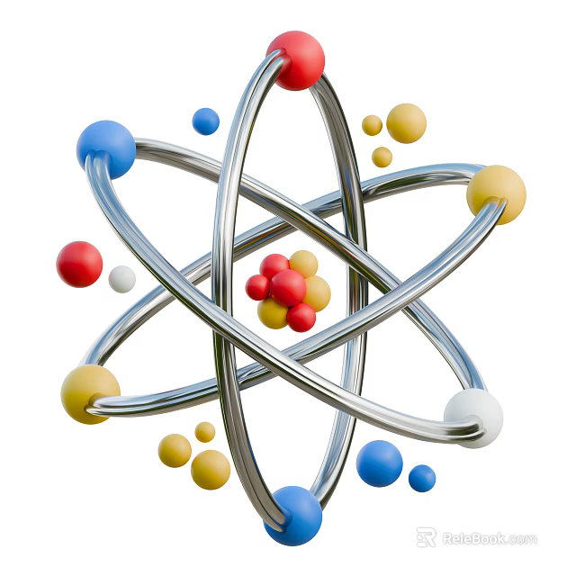 Atomic Model Decorative Ornament Set With Metal Rings And Colorful Spheres 3d model 