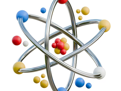 Atomic Model Decorative Ornament Set With Metal Rings And Colorful Spheres 3d model
