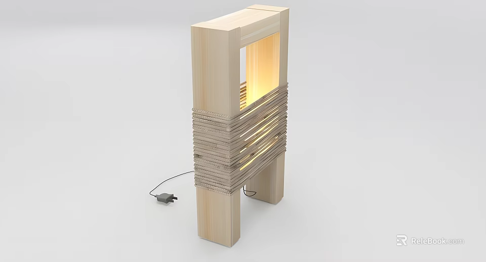 Modern Wooden Floor Lamp with Layered Structure and Warm Illuminated Light 3d model 