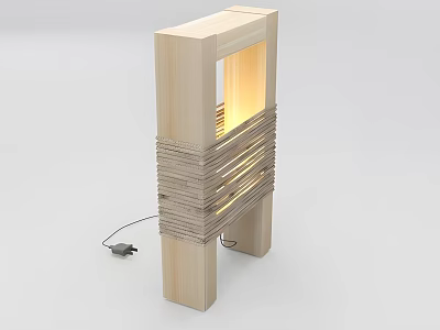Modern Wooden Floor Lamp with Layered Structure and Warm Illuminated Light 3d model