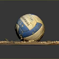 Worn ERREA Volleyball Placed On Square Platform With Sand Gravel Small Stones