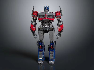Detailed Robot Character With Red Blue Silver Mechanical Structure Standing Pose 3d model