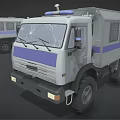 Tactical Police Armored Truck With Scattered Parts In Workshop Scene