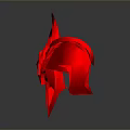 Red Horned Warrior Helmet With Spiked Design Shiny Surface And Reflective Base