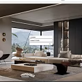 Modern Living Room Interior Design With White Sofa Large Window Mountain View And Coffee Table