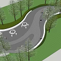 Garden Landscape Design With Winding Pathway Green Lawn Trees And Seating Area With White Tables And Chairs