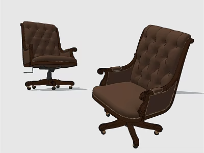 Brown Tufted Office Chair With Armrests Swivel Wheels And Classic Design 3d model