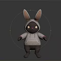 Cute 3D Rabbit Plush Toy In Gray Hoodie With Ear Shaped Hood And Pink Eyes