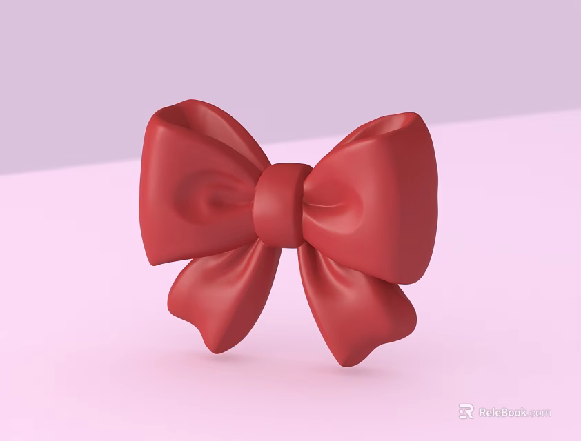Glossy Red Bow 3D Rendered On Soft Pink Purple Background 3d model 