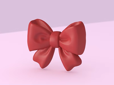 Glossy Red Bow 3D Rendered On Soft Pink Purple Background 3d model