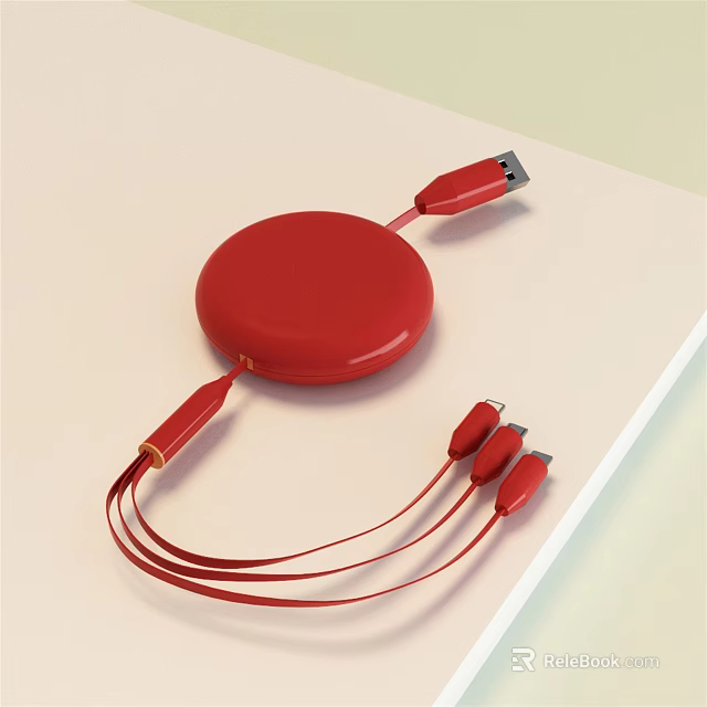 Red Retractable Mobile Charging Cable With Multiple USB Ports For Smartphones And Digital Devices 3d model 