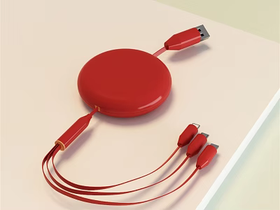 Red Retractable Mobile Charging Cable With Multiple USB Ports For Smartphones And Digital Devices 3d model