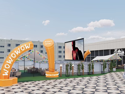 Modern door head net red light market stall open-air movie canopy 3d model