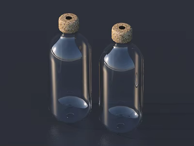 Stylish Decorative Ornament Set With Transparent Glass Bottles And Cork Stoppers 3d model