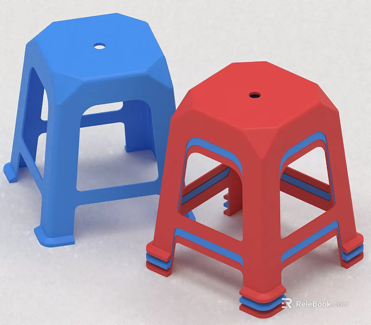 Blue And Red Plastic Stools With Geometric Design And Open Structure 3d model