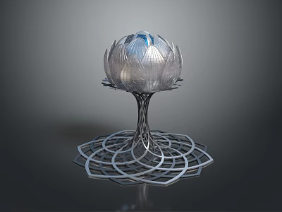 Artistic Decorative Sculpture With Transparent Glass Petal Top Intricate Metal Wire Stand And Geometric Base 3d model