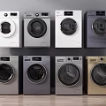 Multiple Front Loading Washing Machines In Various Colors On Display With Sleek Design 3d model