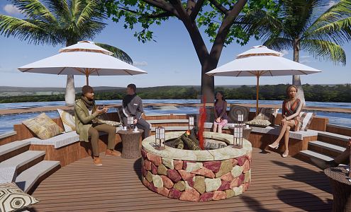 Modern Courtyard Demonstration Area Landscape Sinking Card Seat Water Sofa Barbecue Camp Group Building Party Homestay Courtyard Country Courtyard 3d model