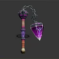 Purple Glowing Weapon With Chain Crystal And Decorative Handle Design