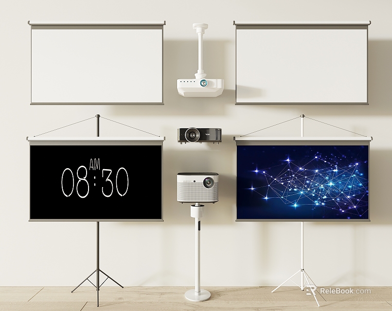 Projection Monitoring System With Projectors Screens Time Display And Network Connectivity 3d model 