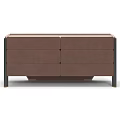 Modern Brown Leather Sideboard Featuring Multiple Drawers And Black Metal Legs