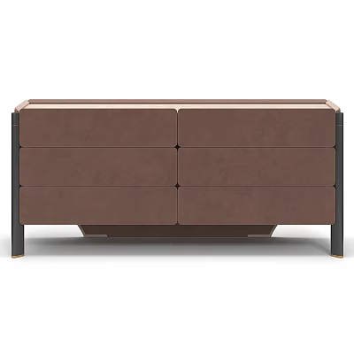 Modern Brown Leather Sideboard Featuring Multiple Drawers And Black Metal Legs 3d model
