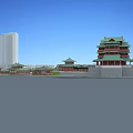 Ancient Chinese Architecture Traditional Multi story Pavilion With Green Roof And Red Structure
