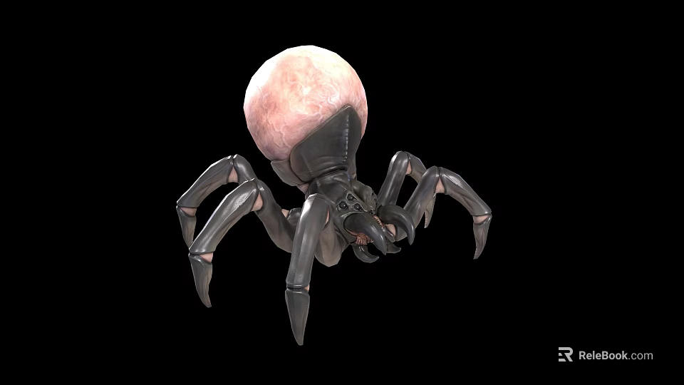 3D Spider Model With Pink Spherical Abdomen And Black Body Long Legs On Black Background 3d model 