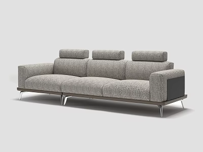 Modern Three Seater Gray Fabric Sofa With Metal Legs And Wooden Accents 3d model