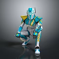 Sci Fi Creature Character With Blue White Yellow Armor In Crouching Pose Design 3d model