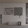 Modern Interior Wall Decor With Geometric Metal Panels And Textured Art Pieces