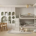 Kids Room Interior With Bunk Bed Desk Chair Storage Cabinets And Stuffed Toys