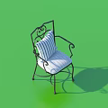 Outdoor Leisure Chair With Black Metal Frame And Blue White Striped Cushion