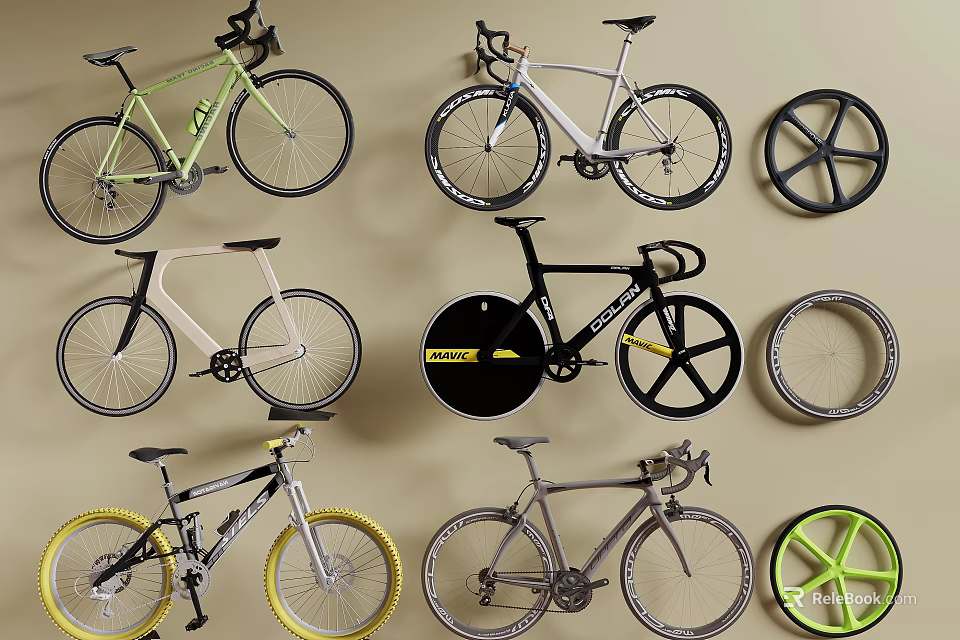 Various Styles of Bicycles Including Road and Mountain Bikes With Separate Wheels 3d model 