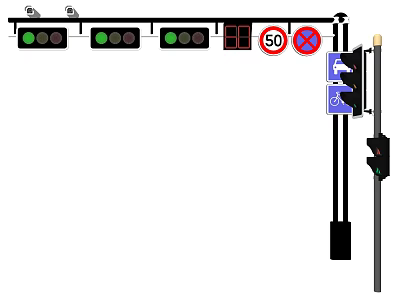 Traffic Lights And Signs With Green Signals Speed Limit 50 No Overtaking Pedestrian Signals 3d model
