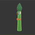 Green Anthropomorphic Asparagus Character With Googly Eyes Red Bow Tie On Black Shiny Surface