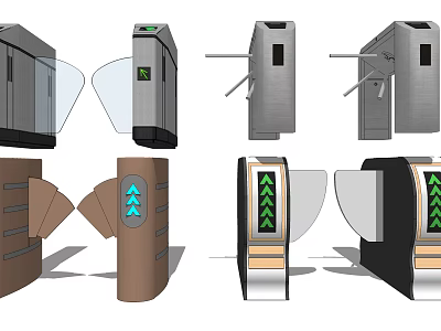 Public Facility Various Turnstile Gate Designs With Metal Brown And Arrow Indicators 3d model